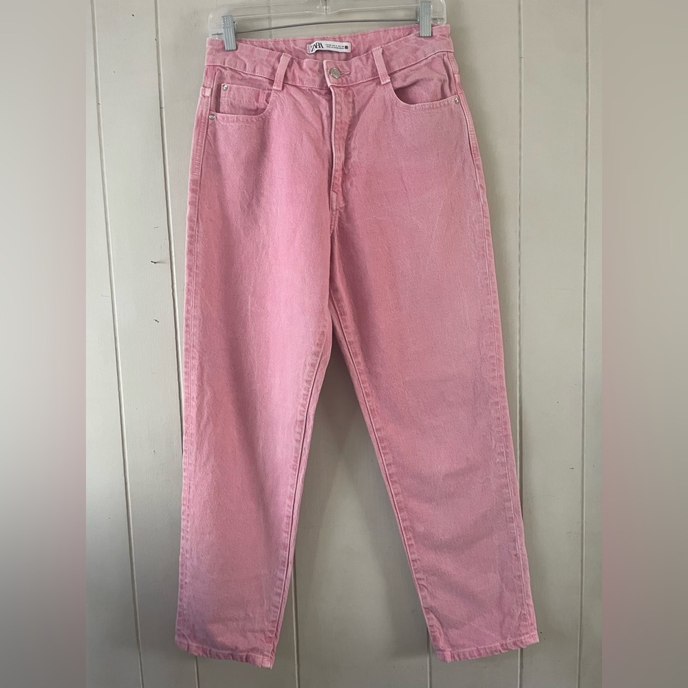 Zara Women's High Rise Wide Leg Light Bubblegum Pink Jeans Size 6 Denim Acid